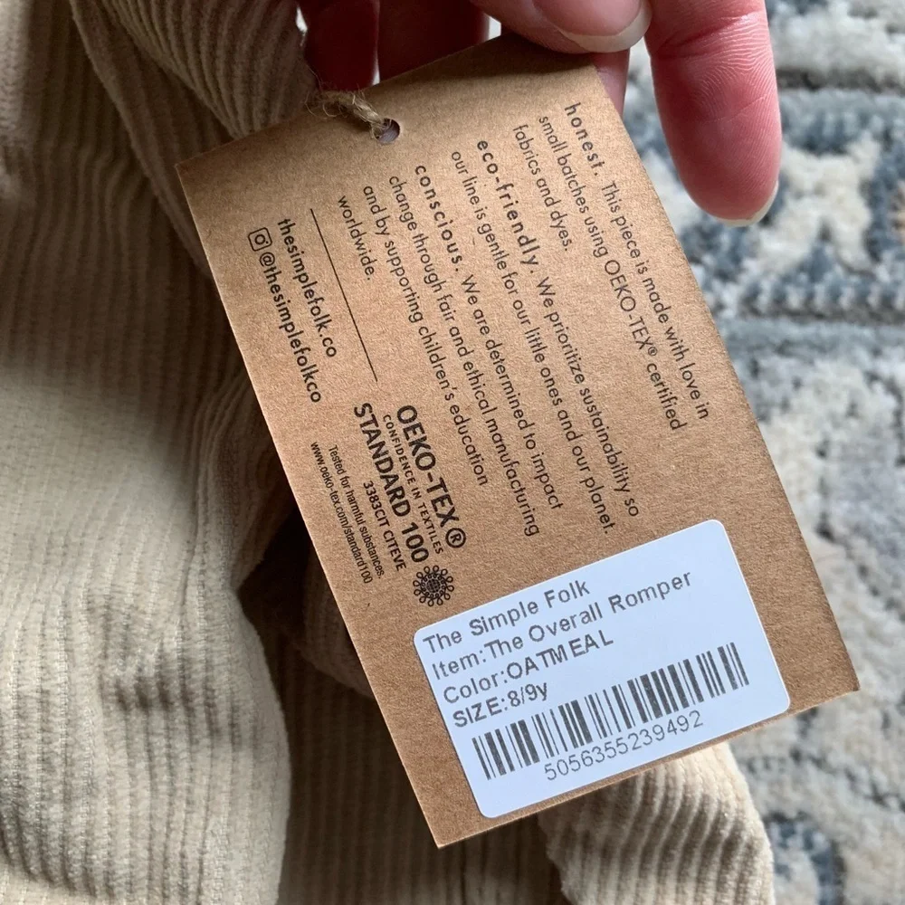 The simple folk corduroy overall romper nwt 8/9y
